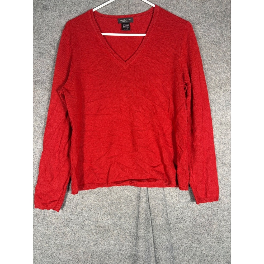 Lord & Taylor Cashmere Sweater Womens Large Red V-Neck Long Sleeve Knit Pullover